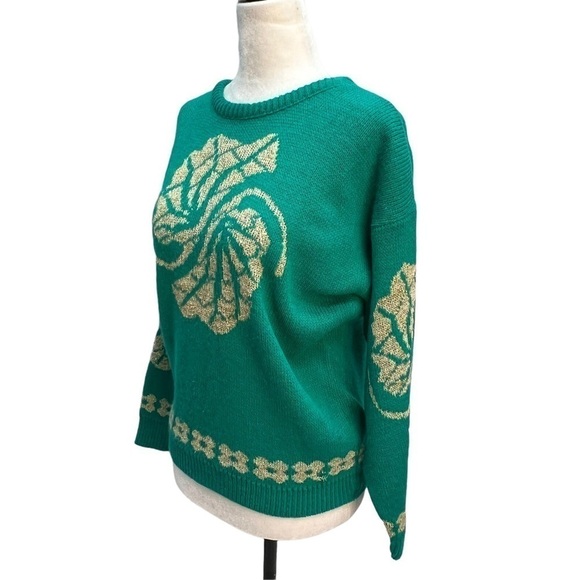 vintage Le Rouge Green/Gold Long Sleeve Sweater Size M/L - Picture 5 of 11